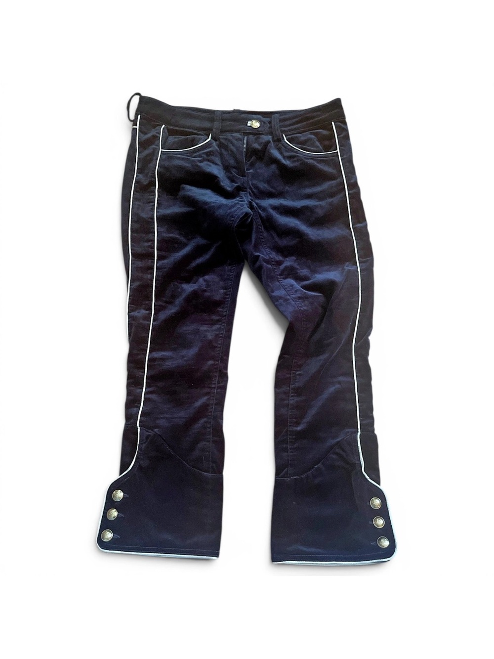 Isabel Marant Black Capri Velvet Pants with White Piping